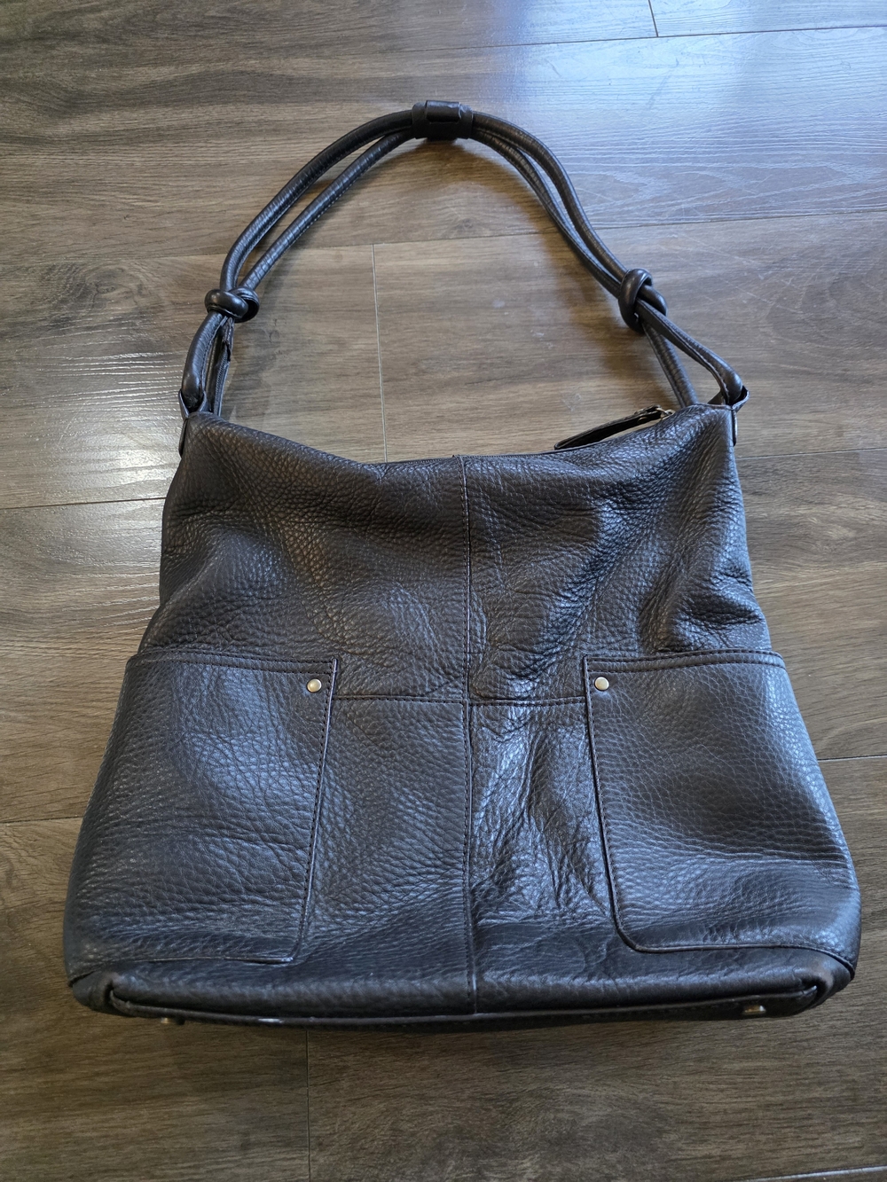 Eddie Bauer Dark Brown Pebbled Leather Shoulder Bag